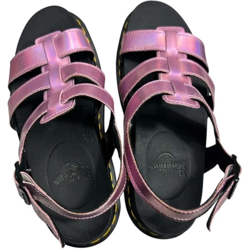 Dr Martens Sandals Yelena Fisherman Platform Reflective Metallic Pink Size 7